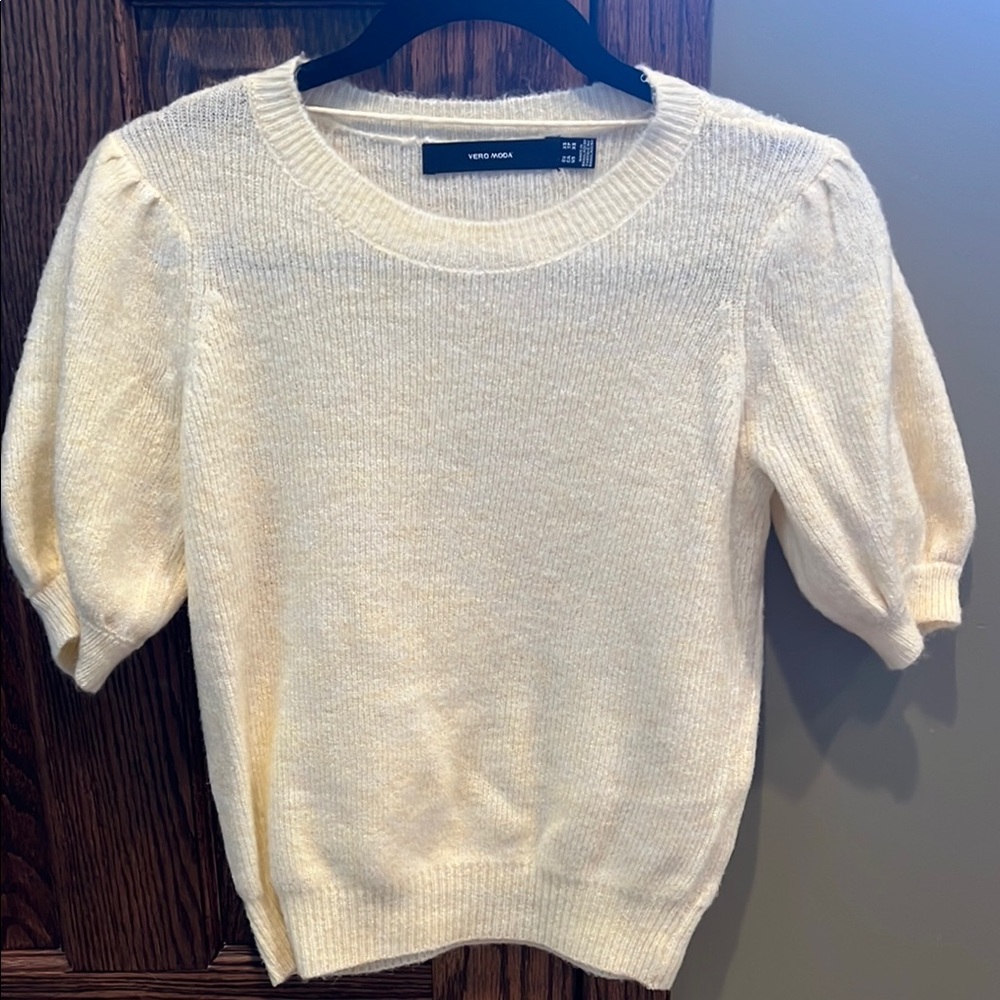 Vero Moda Butter Yellow Puff Sleeve Crew Neck Sweater